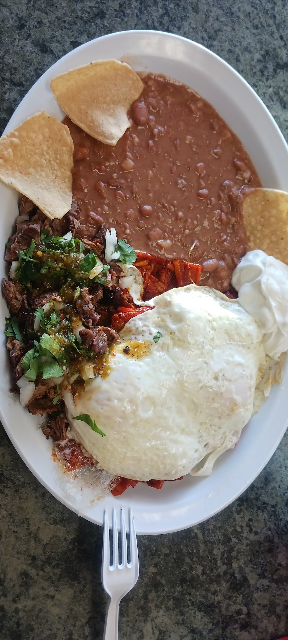 Spanish and English menu items on display.