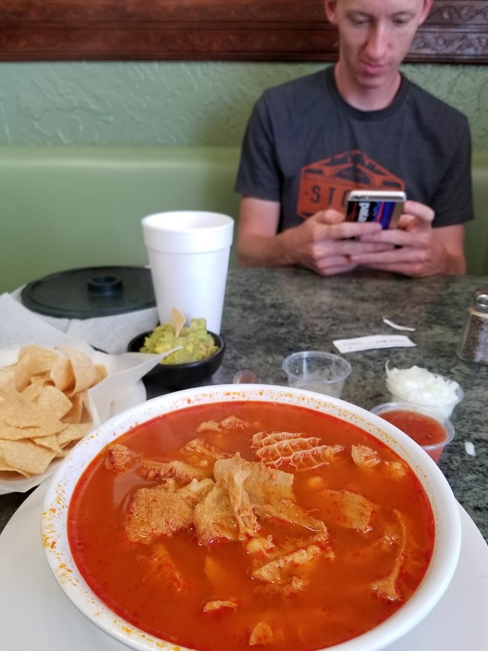 Spanish and English menu items on display.